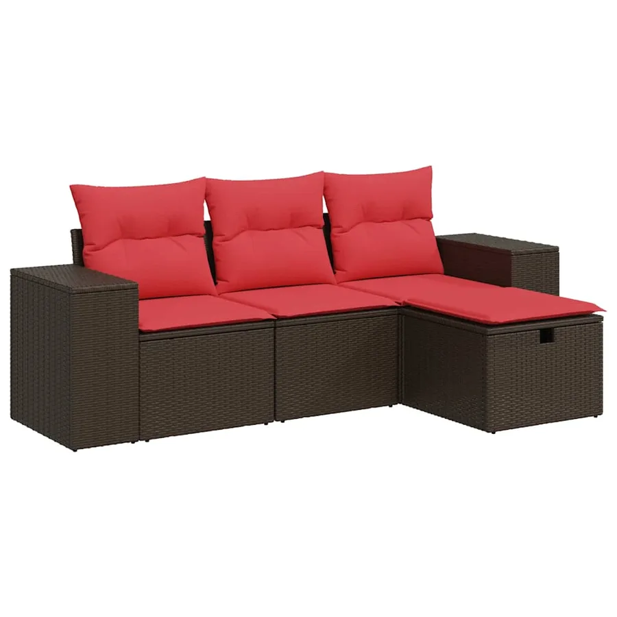 Salon de jardin 4 pcs avec coussins marron résine tressée - 2