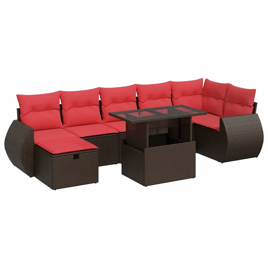 Salon de jardin avec coussins 8 pcs marron résine tressée acacia - 2
