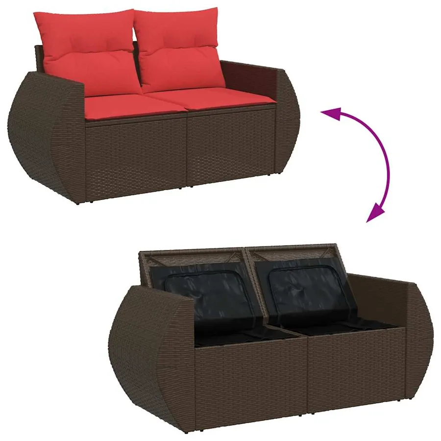 Salon de jardin 8 pcs avec coussins marron résine tressée - 11