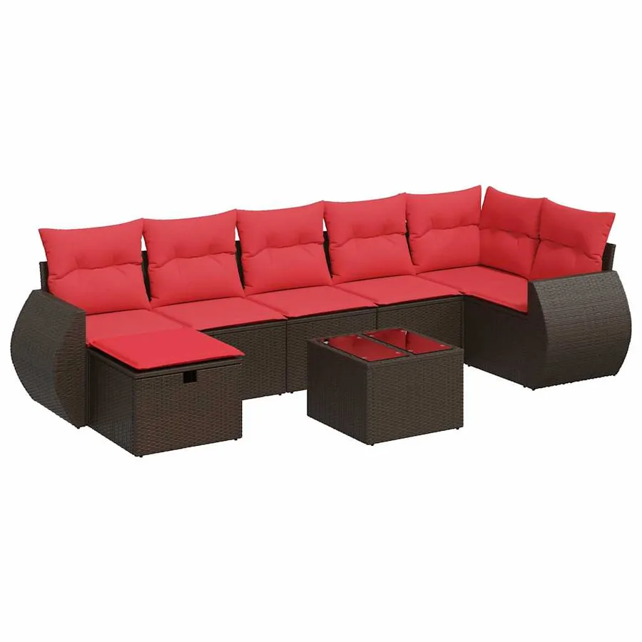 Salon de jardin 8 pcs avec coussins marron résine tressée - 2