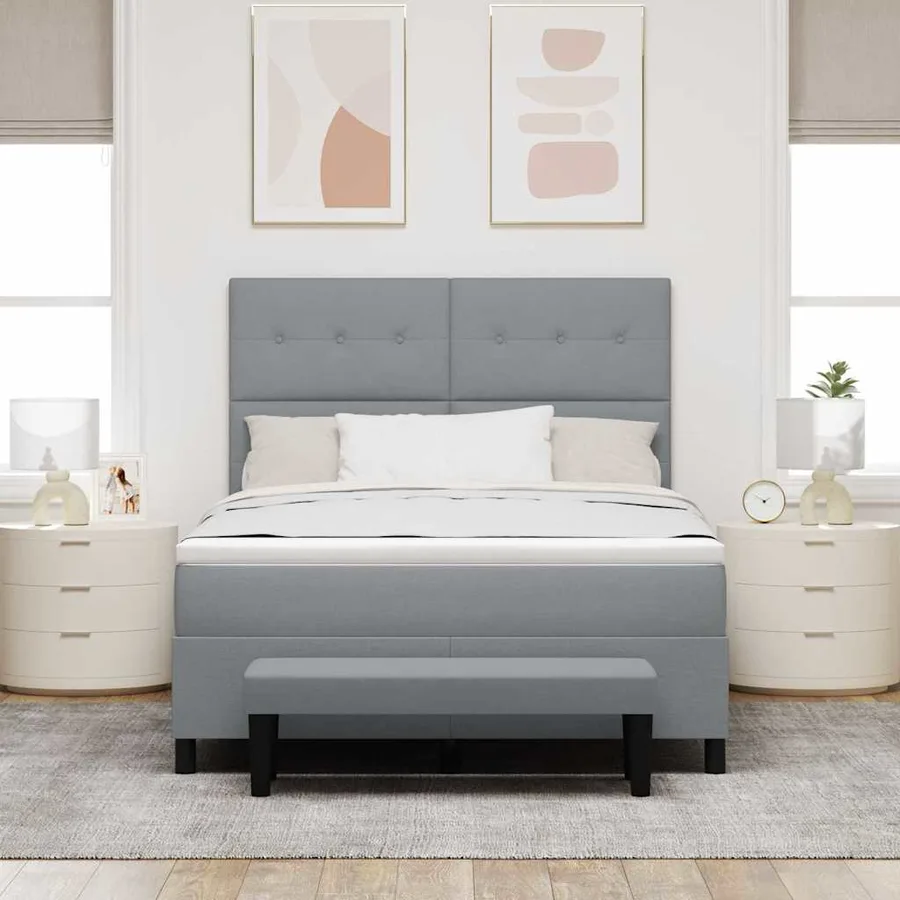 Lit à ressorts avec tête de lit Gris clair 140 x 190 cm tissu - 3