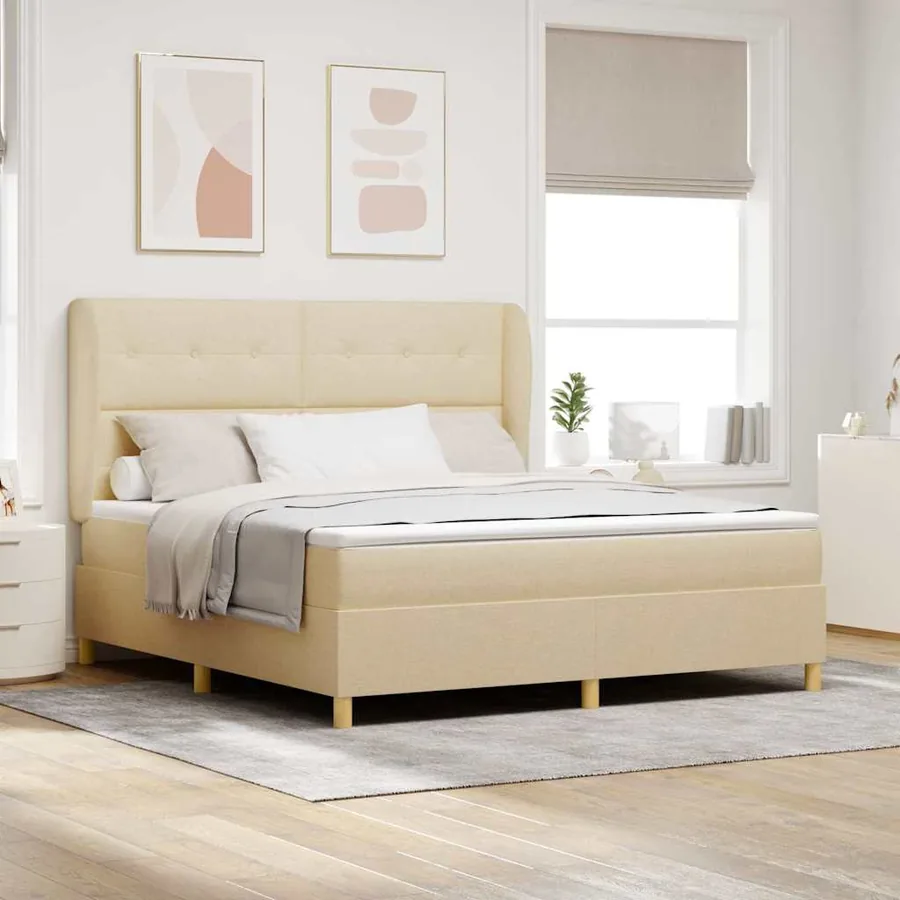 Lit à ressorts avec tête de lit Crème 200 x 180 cm tissu