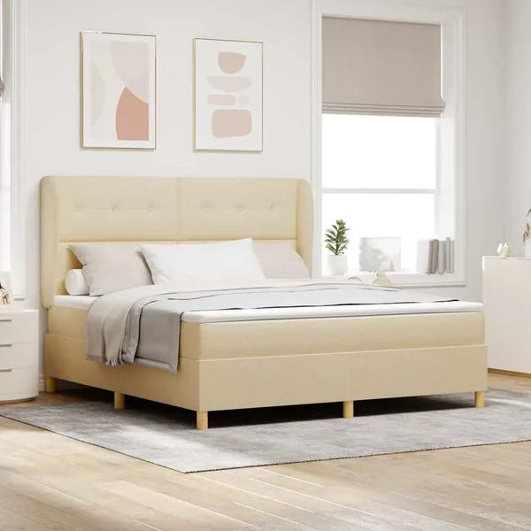 Lit à ressorts avec tête de lit Crème 200 x 180 cm tissu