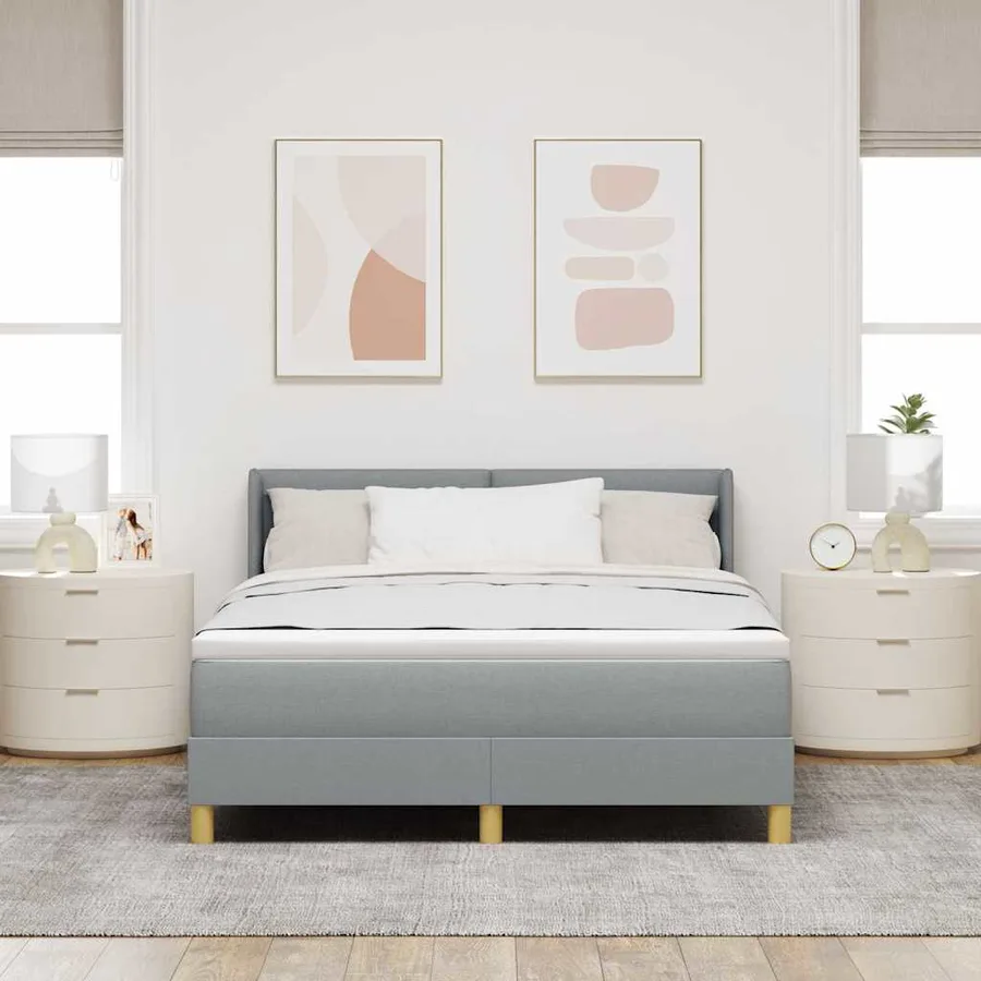 Lit à ressorts avec tête de lit Gris clair 190 x 140 cm tissu - 3