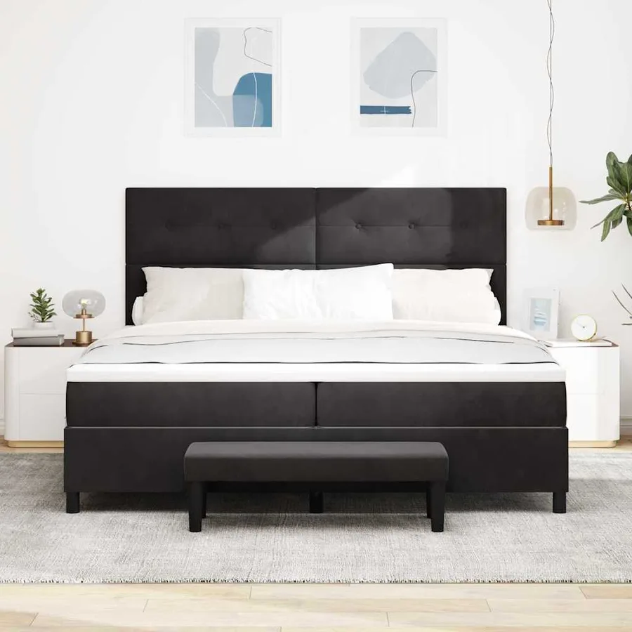 Lit à ressorts avec tête de lit Noir 200 x 200 cm Velours - 3