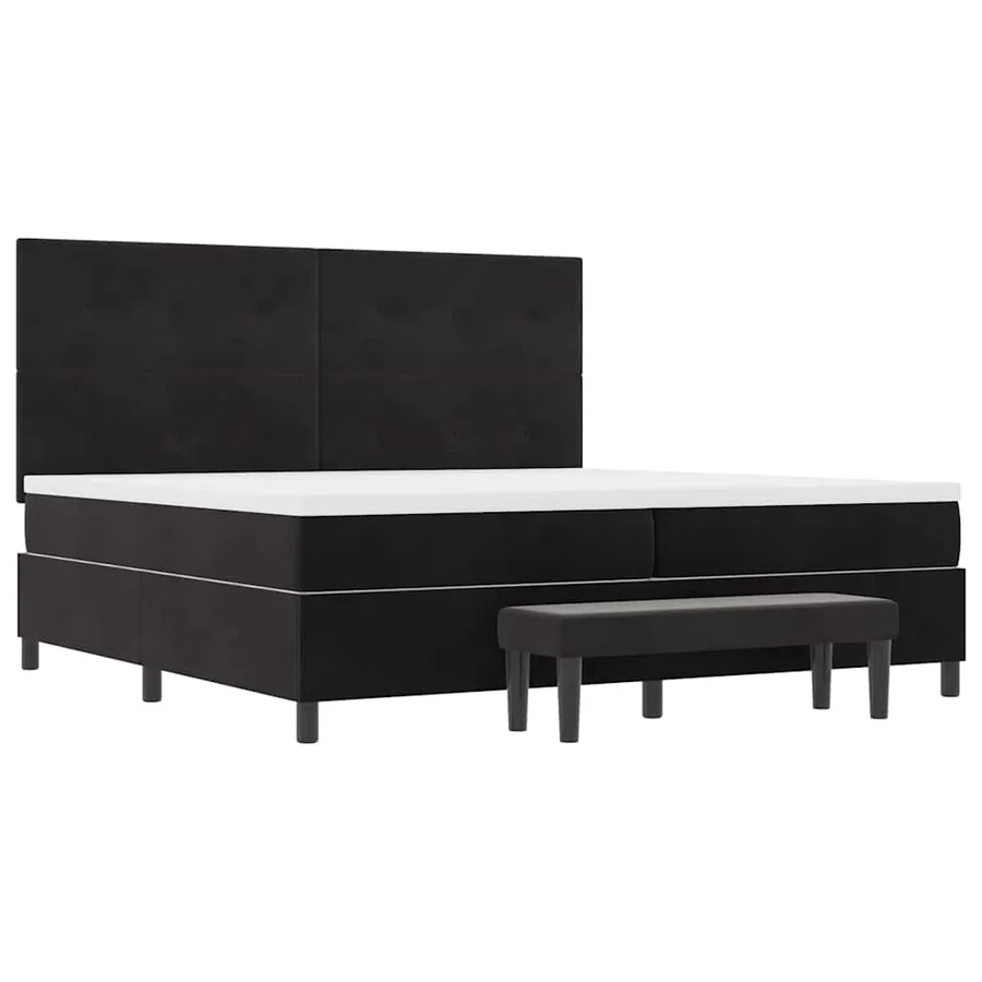 Lit à ressorts avec tête de lit Noir 200 x 200 cm Velours - 7