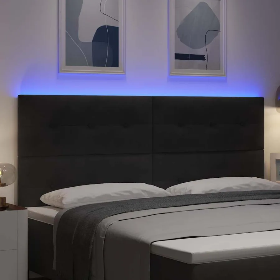 Tête de lit LED avec bandes LED Noir 200 cm Velours - 4