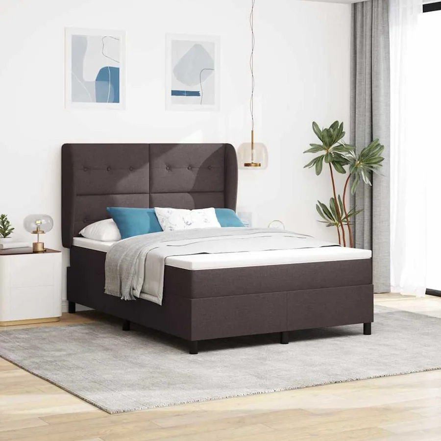 Lit à ressorts avec tête de lit Marron foncé 140 x 200 cm tissu