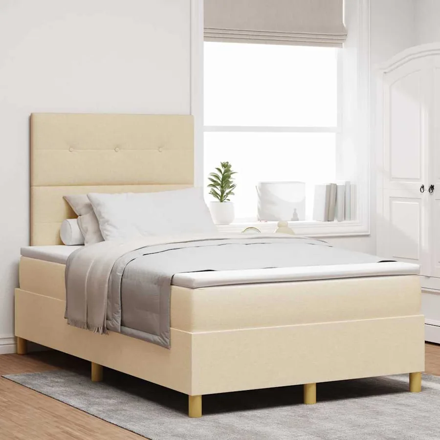 Lit à ressort LED avec tête de lit Crème 120 x 200 cm tissu