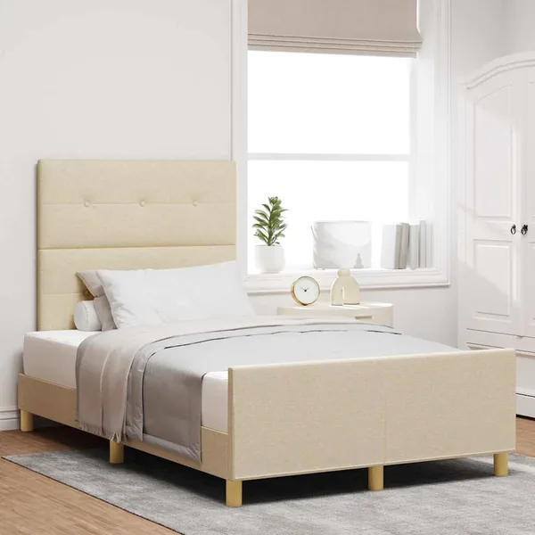 Cadre de lit avec tête de lit Crème 120 x 200 cm tissu