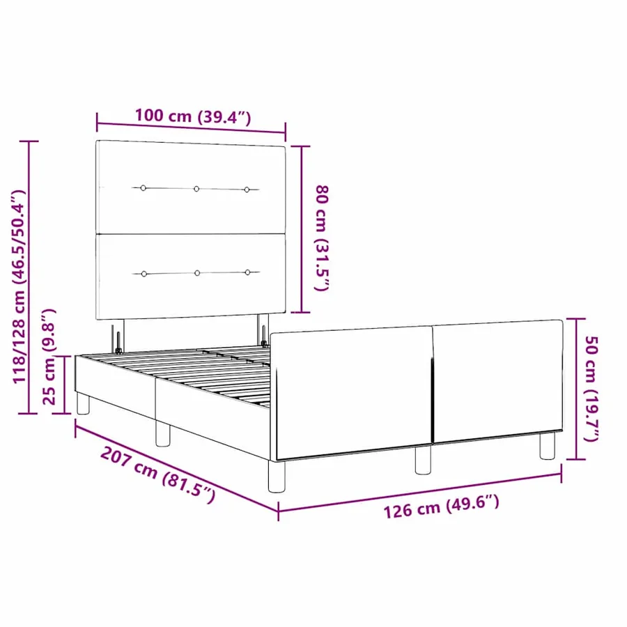 Cadre de lit avec tête de lit Crème 120 x 200 cm tissu - 13