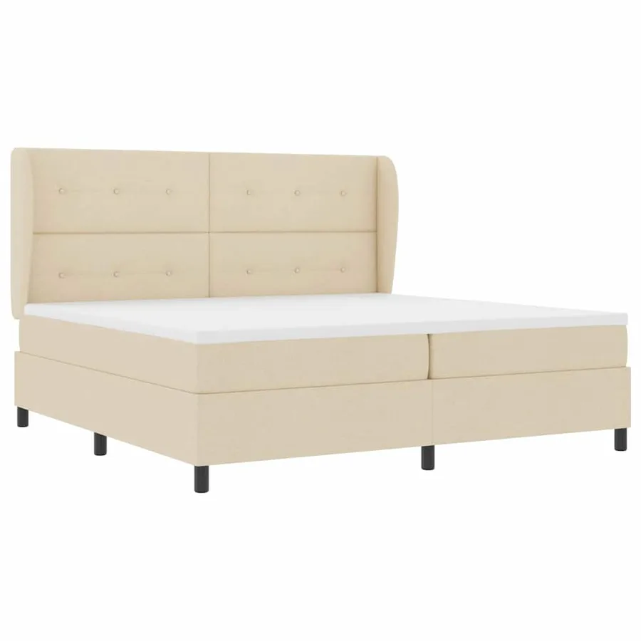 Lit à ressorts avec tête de lit Crème 200 x 200 cm tissu - 5