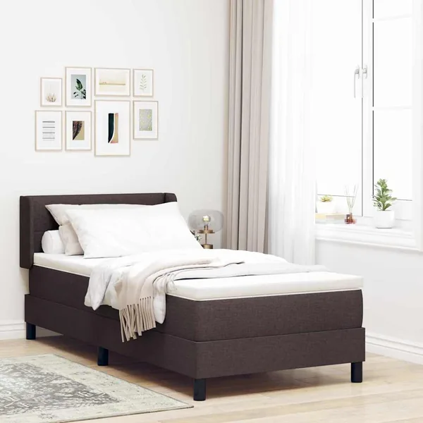 Lit à ressorts avec tête de lit Marron foncé 190 x 90 cm tissu