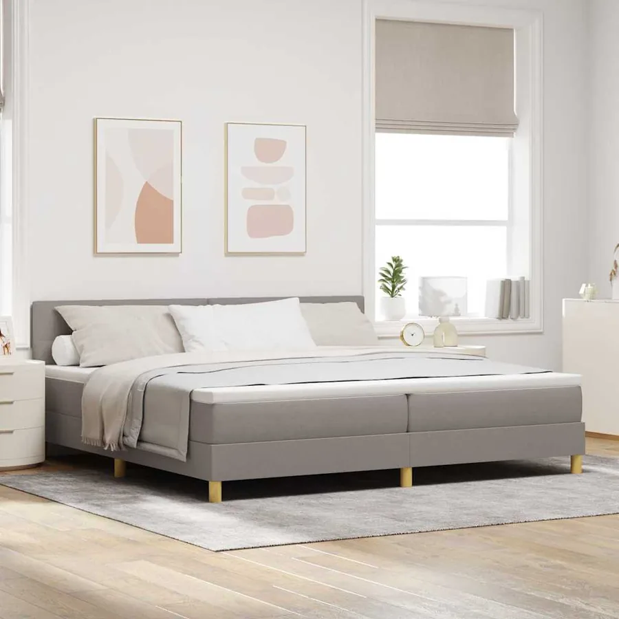 Lit à ressorts avec coussin Taupe 200 x 200 cm tissu