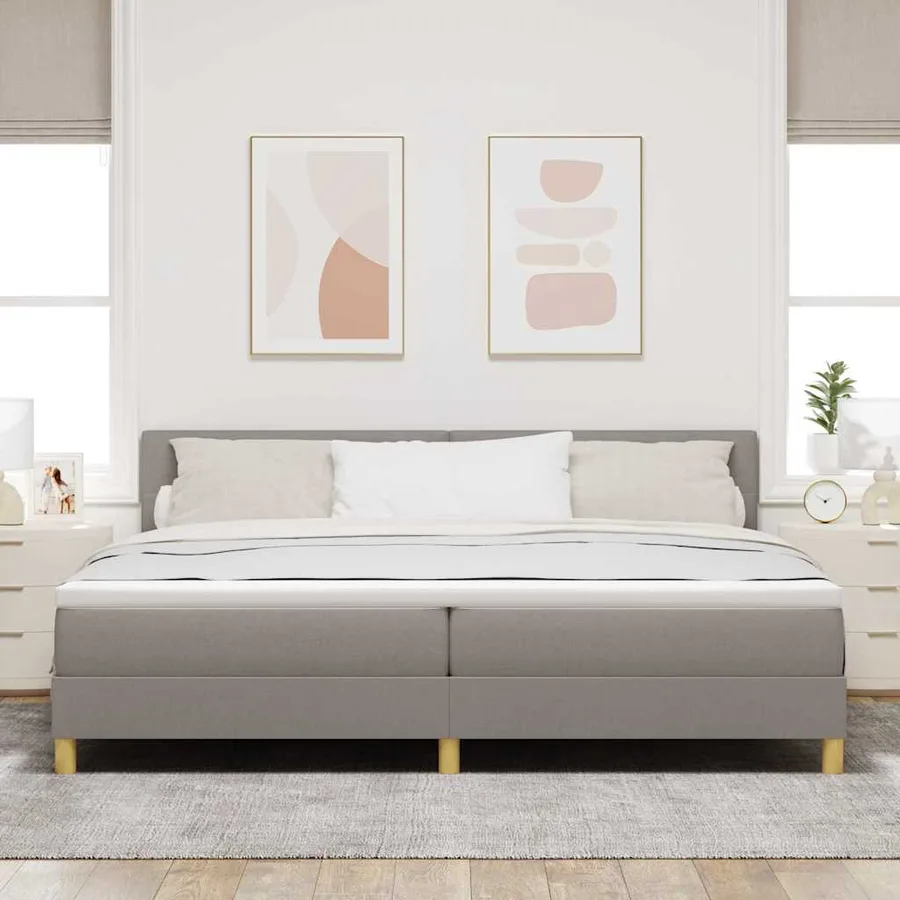 Lit à ressorts avec coussin Taupe 200 x 200 cm tissu - 3