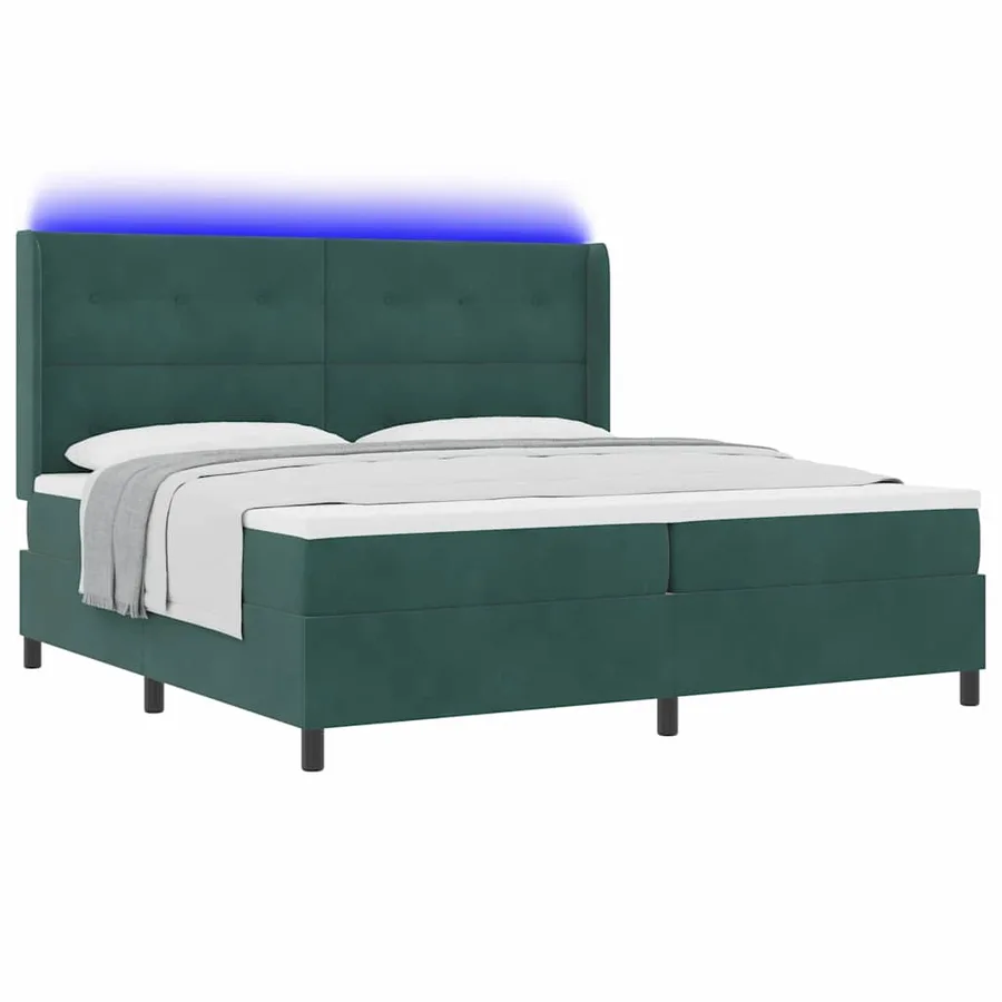 Lit à ressorts avec bandes LED Vert foncé 200 x 200 cm Velours - 3