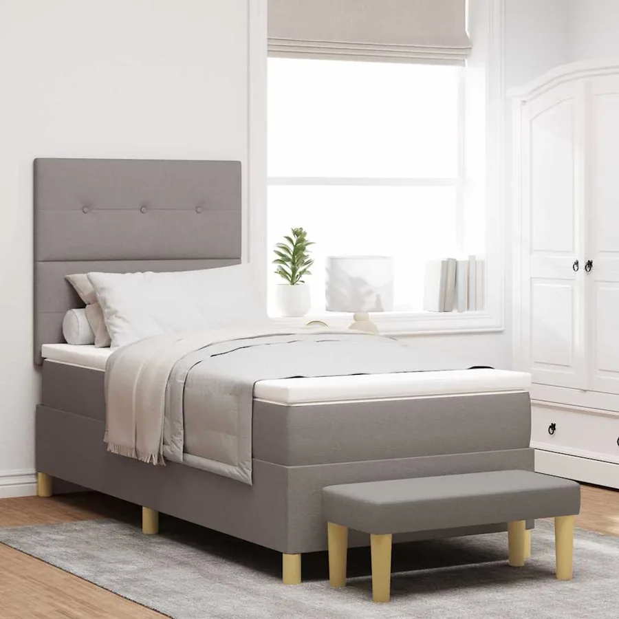 Lit à ressorts avec coussin Taupe 200 x 100 cm tissu