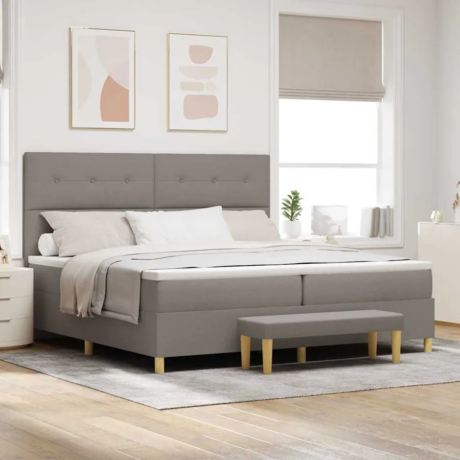 Lit à ressorts avec tête de lit Taupe 200 x 200 cm tissu