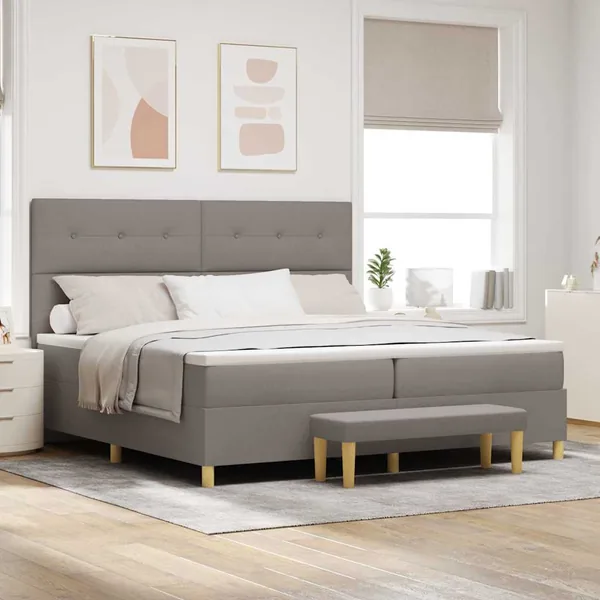 Lit à ressorts avec tête de lit Taupe 200 x 200 cm tissu