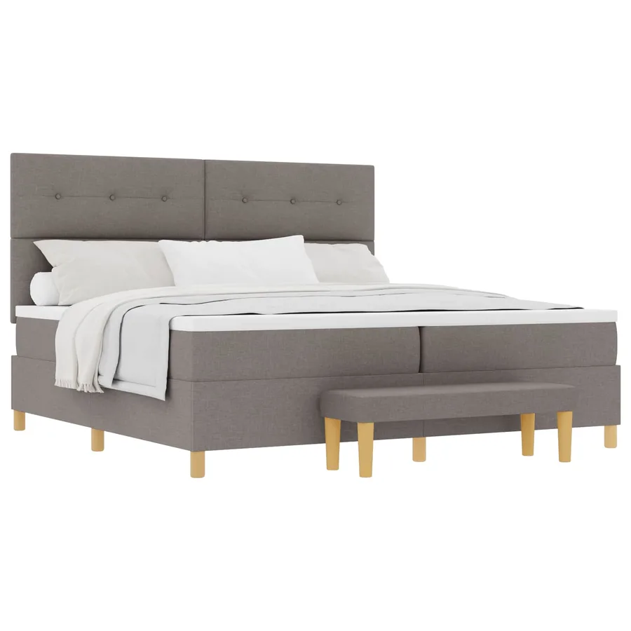 Lit à ressorts avec tête de lit Taupe 200 x 200 cm tissu - 2