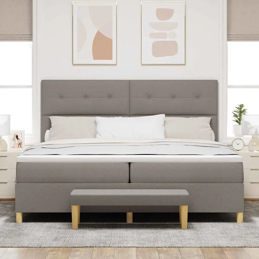 Lit à ressorts avec tête de lit Taupe 200 x 200 cm tissu - 3