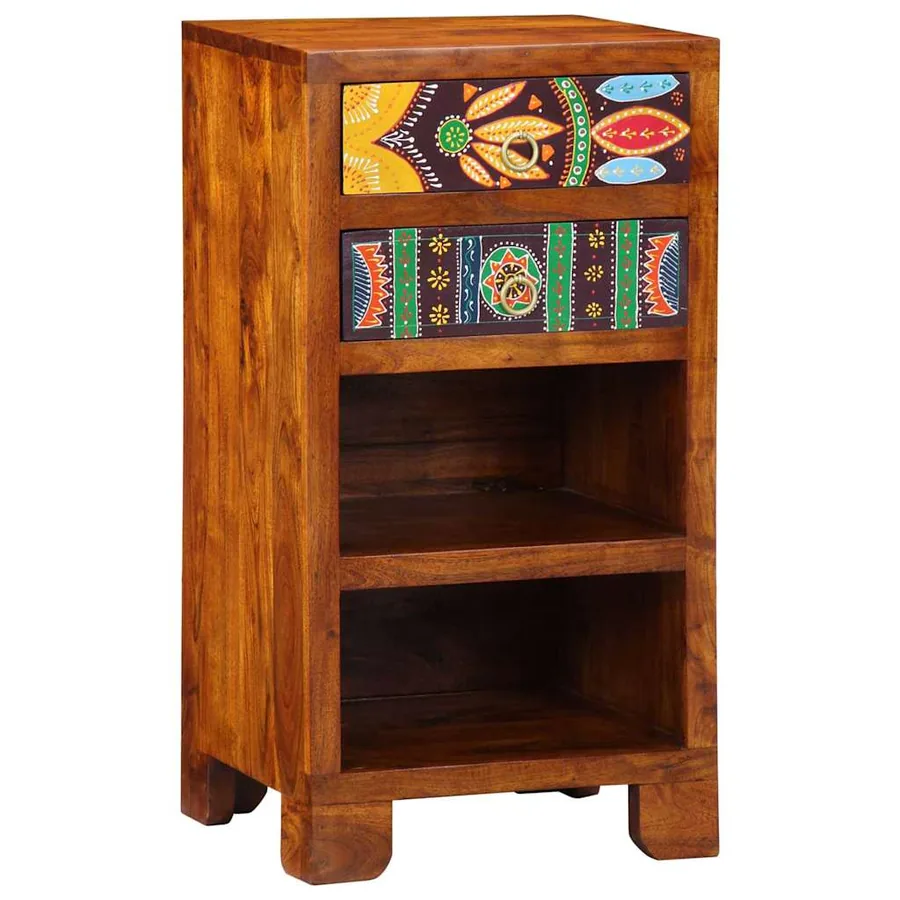 Table d'appoint florale avec tiroir Marron 40 x 35 x 75 cm
