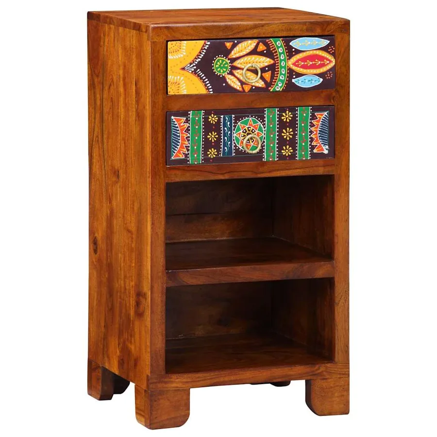 Table d'appoint florale avec tiroir Marron 40 x 35 x 75 cm - 2