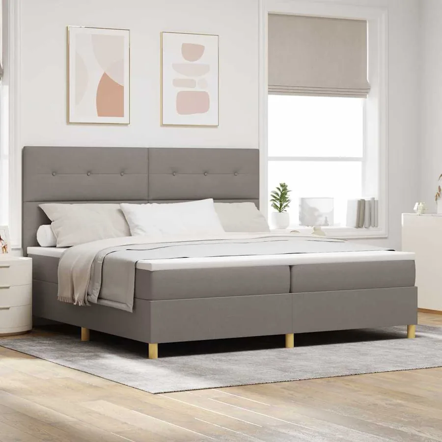 Lit à ressorts avec tête de lit Taupe 200 x 200 cm tissu