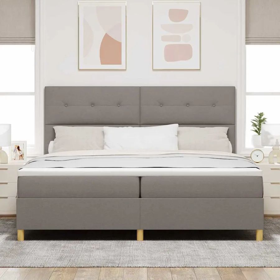 Lit à ressorts avec tête de lit Taupe 200 x 200 cm tissu - 3