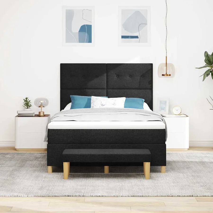 Lit à ressorts avec tête de lit Noir 190 x 140 cm tissu - 3