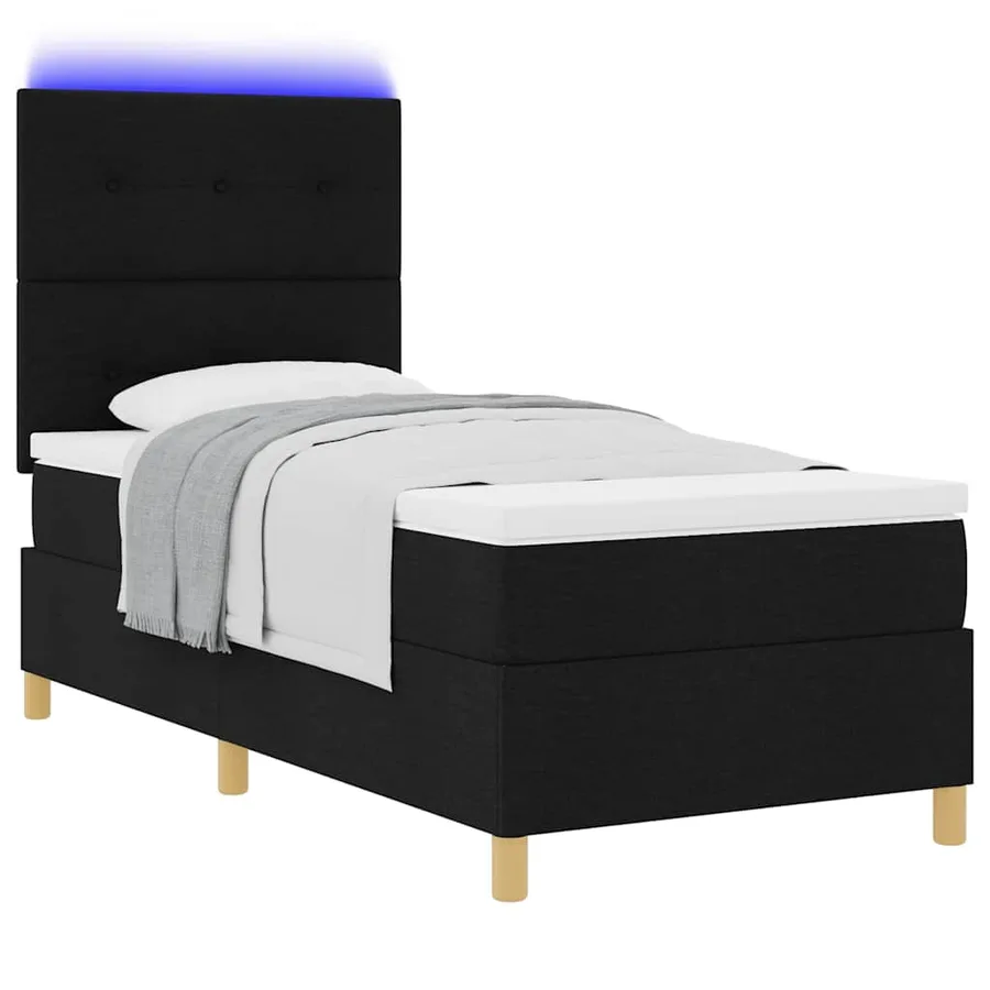 Lit à ressort LED avec tête de lit Noir 80 x 200 cm tissu - 3