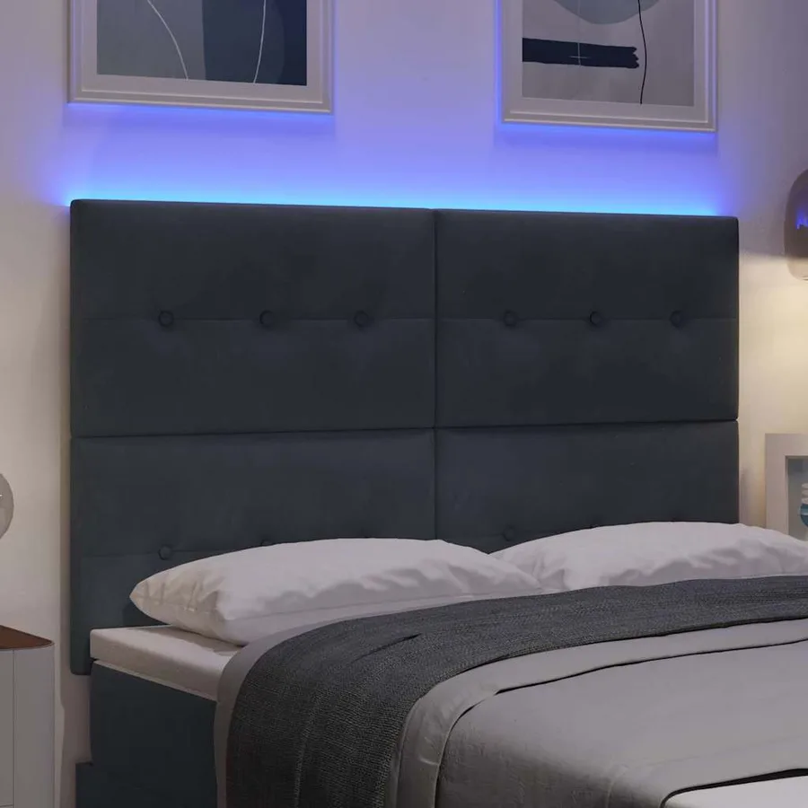 Tête de lit LED avec bandes LED Gris 144 cm Velours - 4