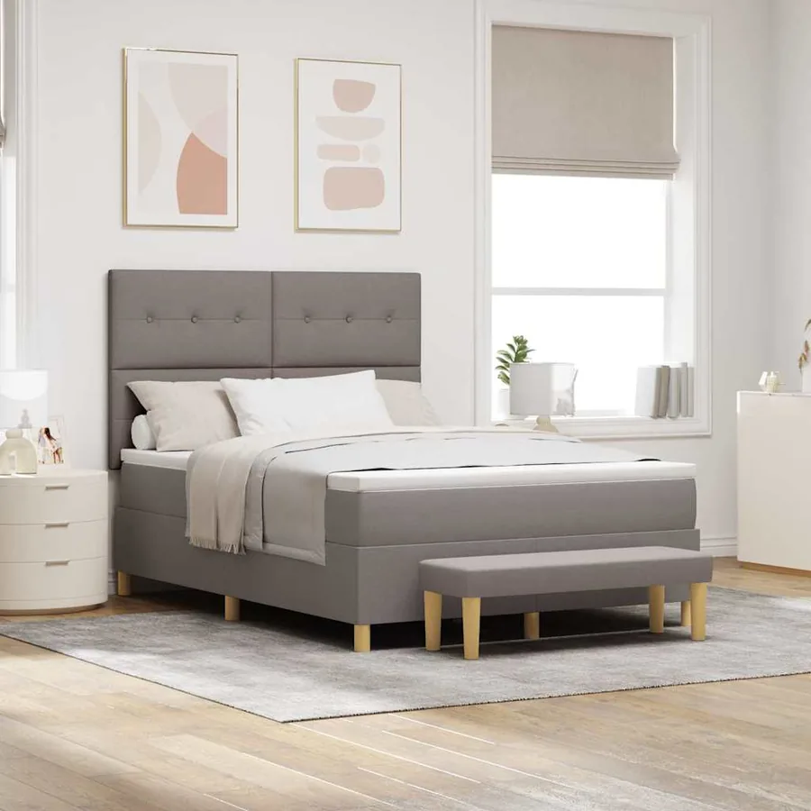 Lit à ressorts avec tête de lit Taupe 190 x 140 cm tissu