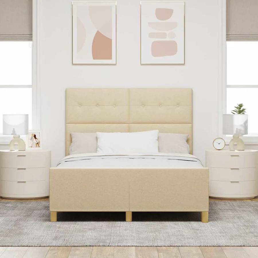 Cadre de lit avec tête de lit Crème 140 x 200 cm tissu - 3