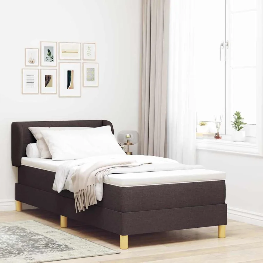 Lit à ressorts avec tête de lit Marron foncé 100 x 200 cm tissu