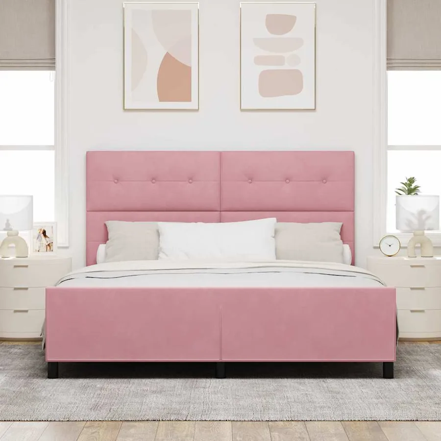 Lit à ressorts avec tête de lit Rose 180 x 200 cm Velours - 3