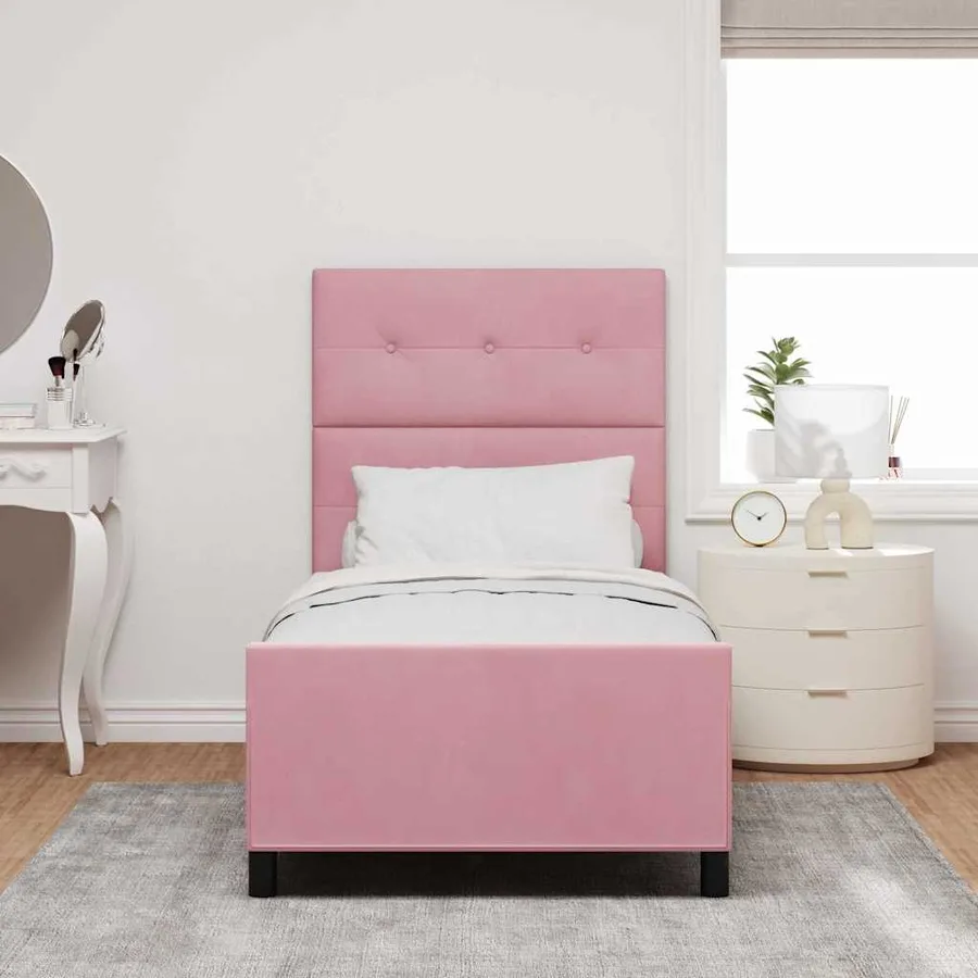 Lit à ressorts avec tête de lit Rose 90 x 200 cm Velours - 3