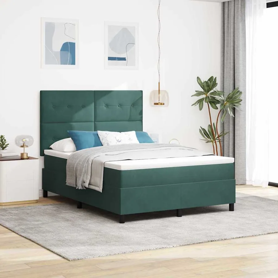 Lit à ressort LED Vert foncé 140 x 200 cm Velours