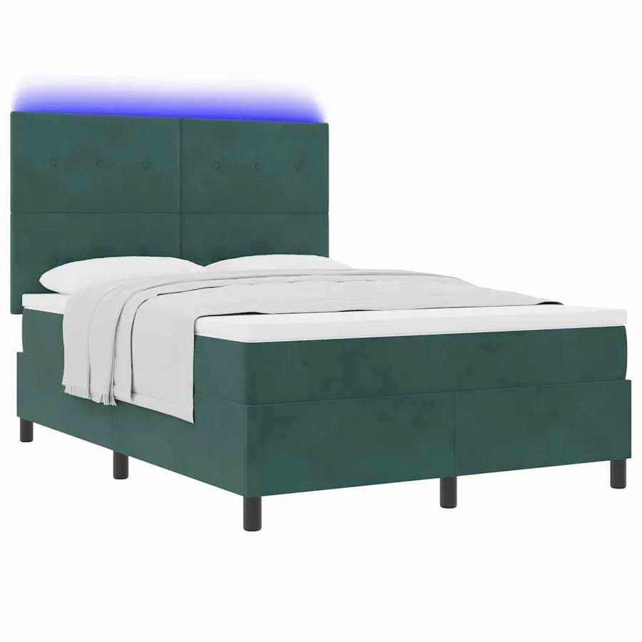 Lit à ressort LED Vert foncé 140 x 200 cm Velours - 3