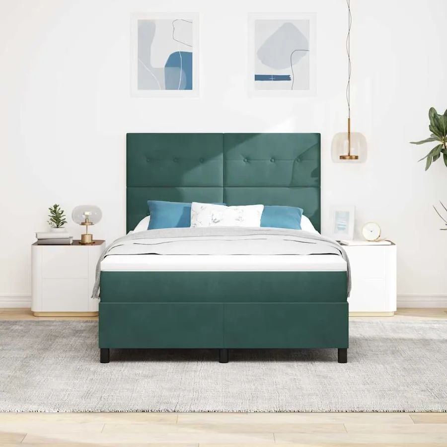 Lit à ressort LED Vert foncé 140 x 200 cm Velours - 4