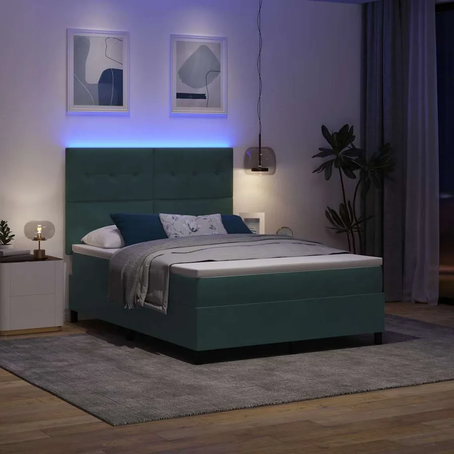 Lit à ressort LED Vert foncé 140 x 200 cm Velours - 5