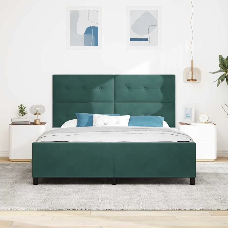 Lit à ressorts avec tête de lit Vert foncé 180 x 200 cm Velours - 3
