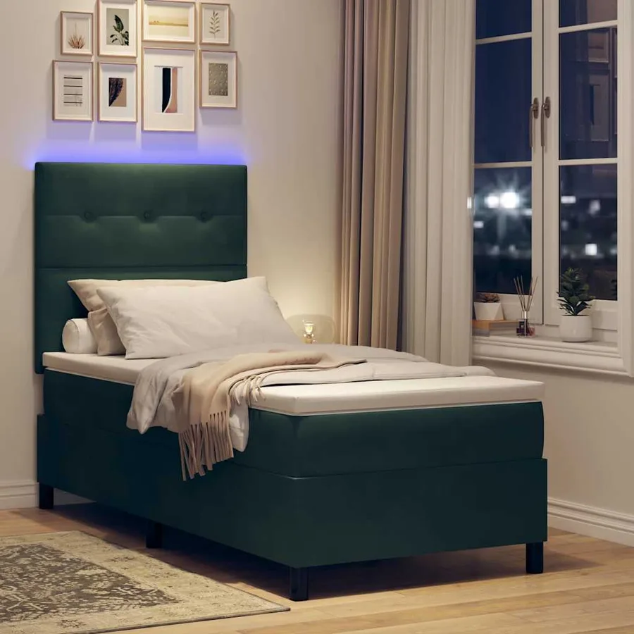 Lit à ressort LED Vert foncé 90 x 190 cm Velours - 5