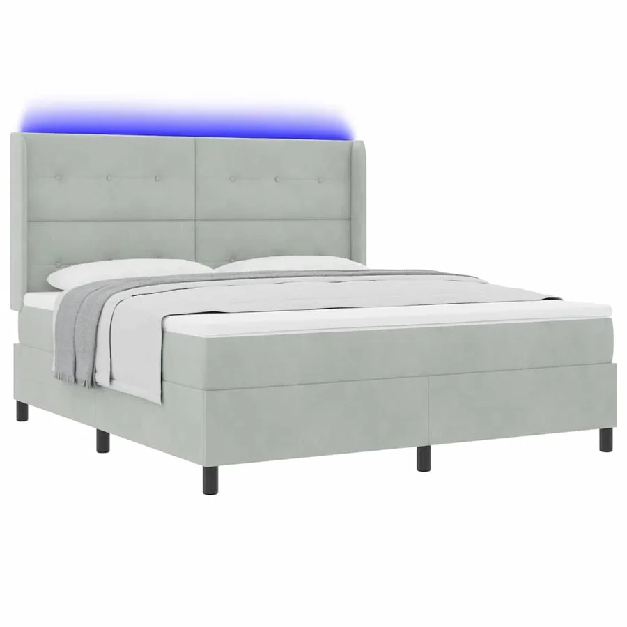 Lit à ressorts avec bandes LED Gris clair 180 x 200 cm Velours - 3
