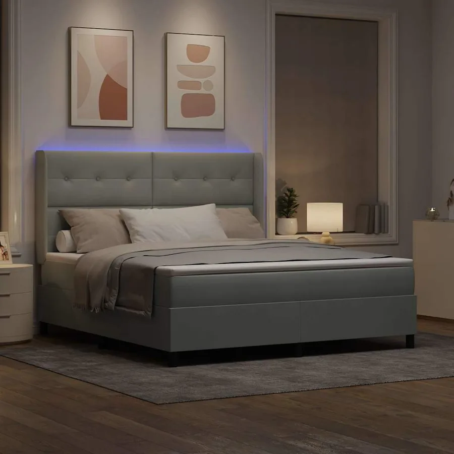 Lit à ressorts avec bandes LED Gris clair 180 x 200 cm Velours - 5