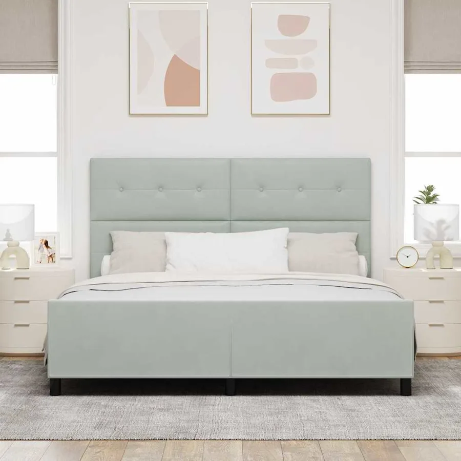 Lit à ressorts avec tête de lit Gris clair 180 x 200 cm Velours - 3