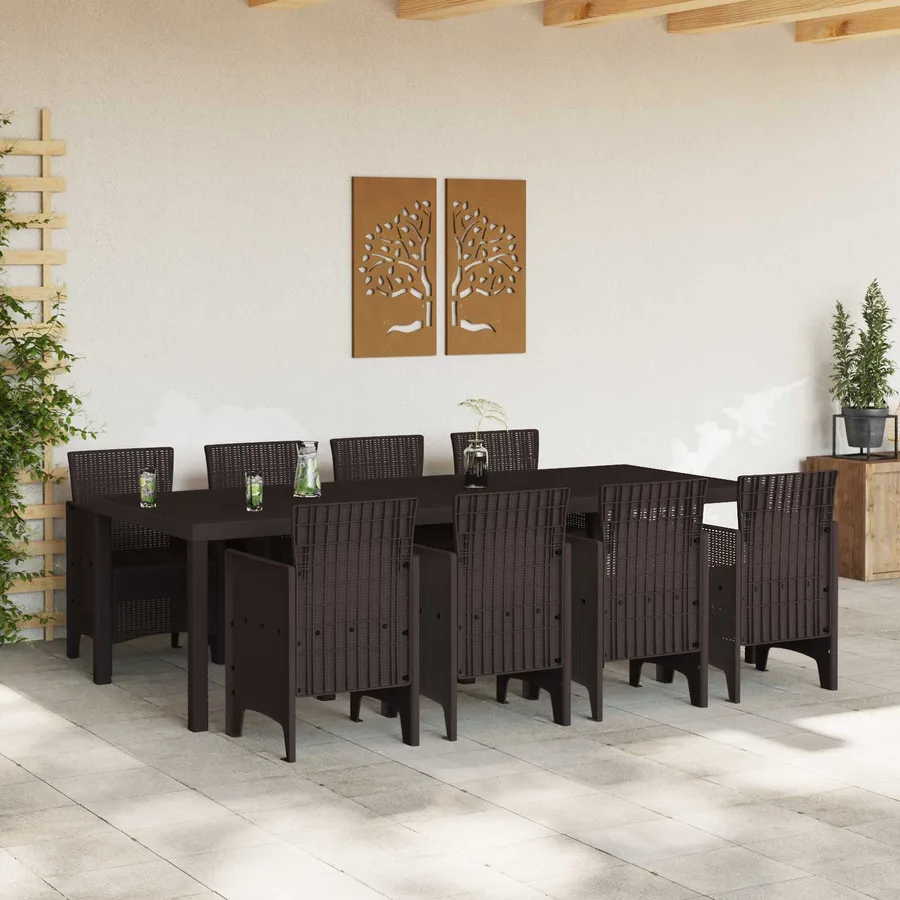 Ensemble de salle à manger pour jardin 9 pcs Marron - 3