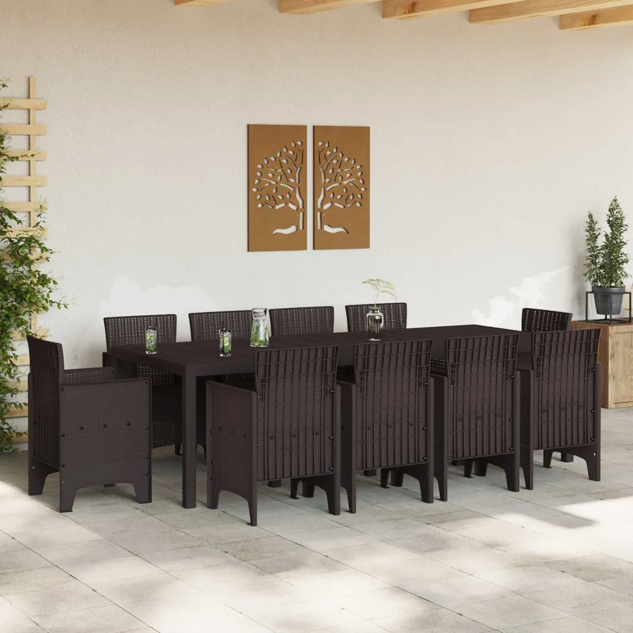 Ensemble de salle à manger pour jardin 11 pcs Marron - 3