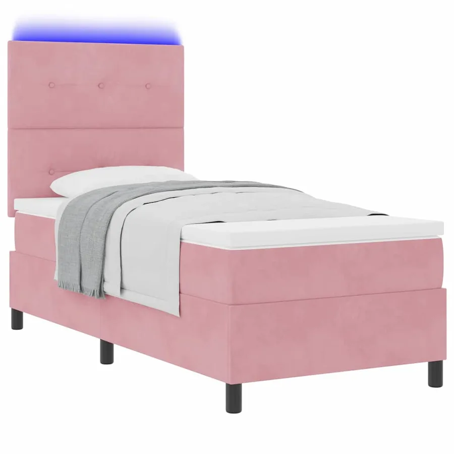 Lit à ressort LED avec tête de lit Rose 100 x 200 cm Velours - 3