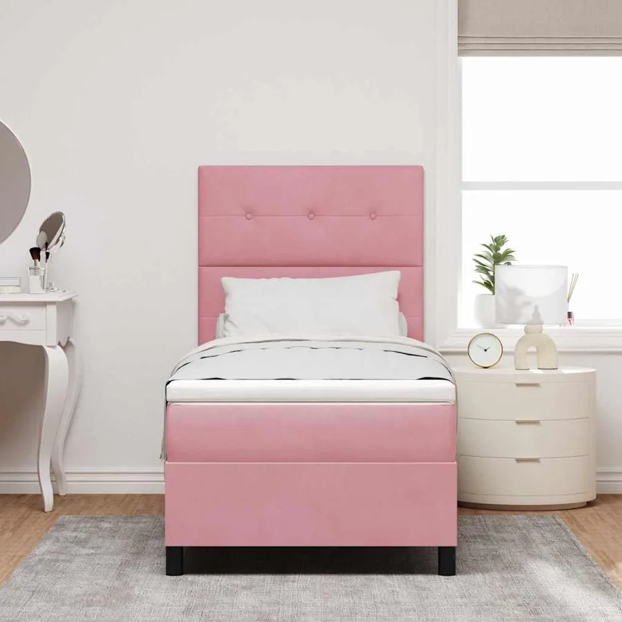 Lit à ressort LED avec tête de lit Rose 100 x 200 cm Velours - 4